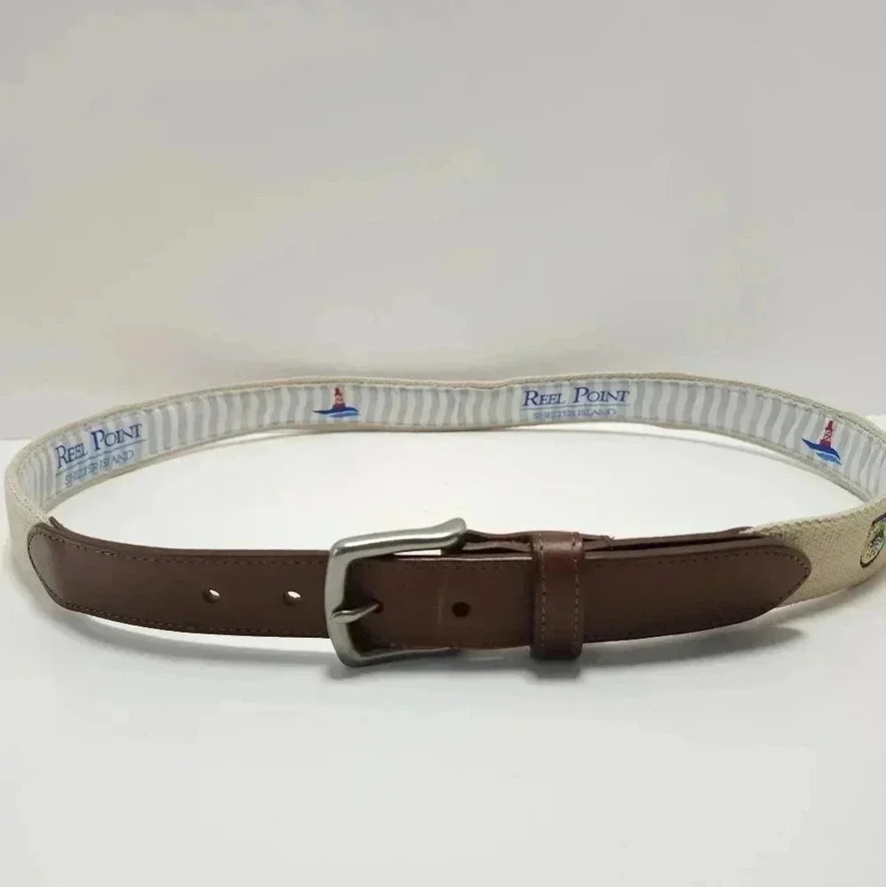 Reel Point Shelter Island Mens Belt Size 40 Embroidered Elk River